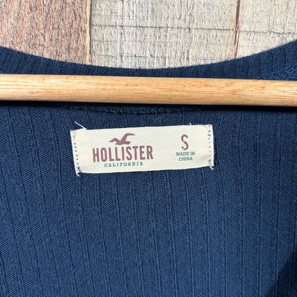 Hollister Y2K 2000s Ribbed Henley Top Navy Blue Long Sleeve Fitted Small Shirt - Picture 2 of 5